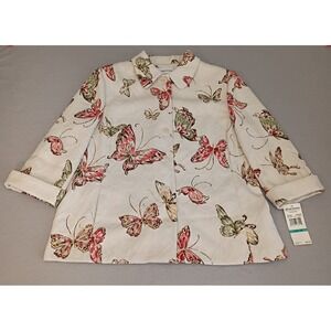 Alfred Dunner 3/4 Sleeve Jacket Size 16 Ivory Multicolor Butterfly Unlined NEW